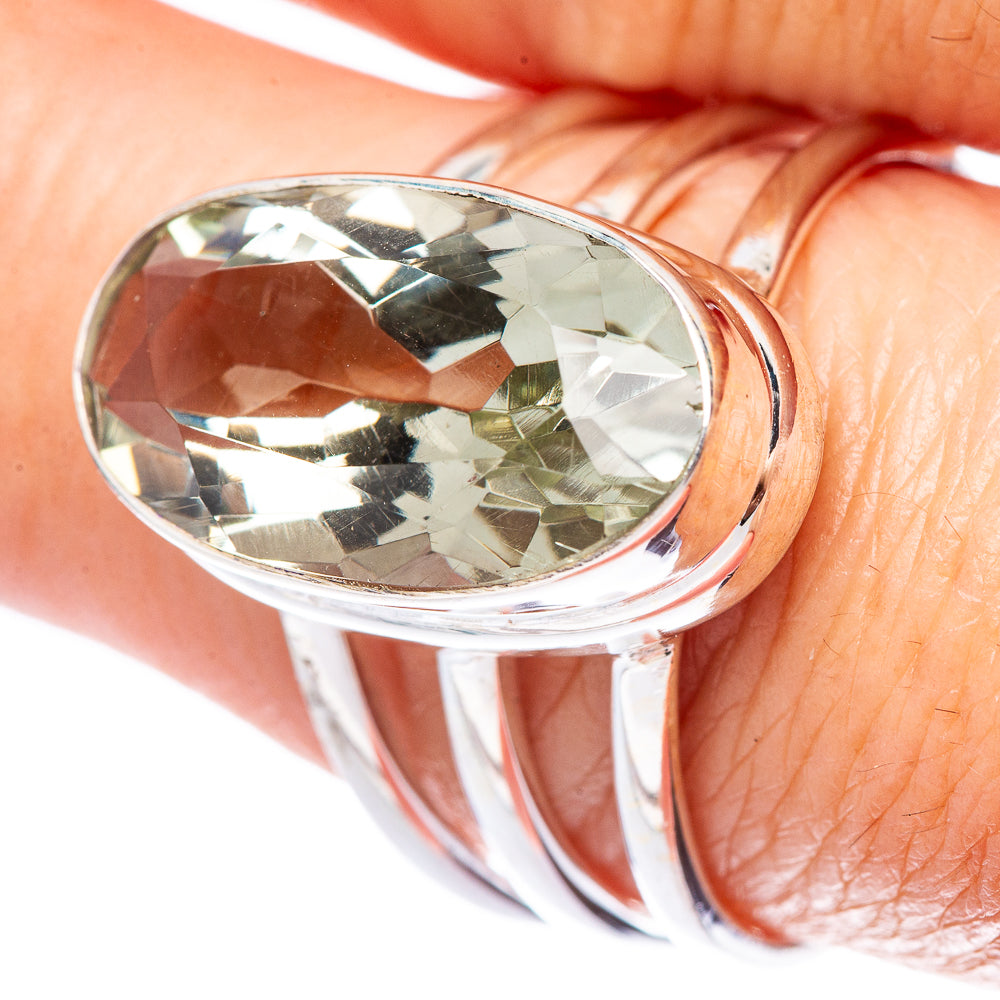 Faceted Green Amethyst Ring Size 8.75 (925 Sterling Silver) R1733