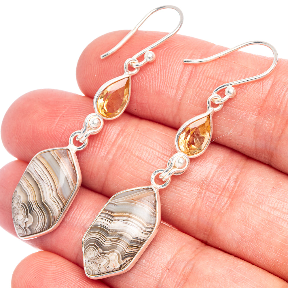 Laguna Lace Agate, Citrine Earrings 2" (925 Sterling Silver) E433443