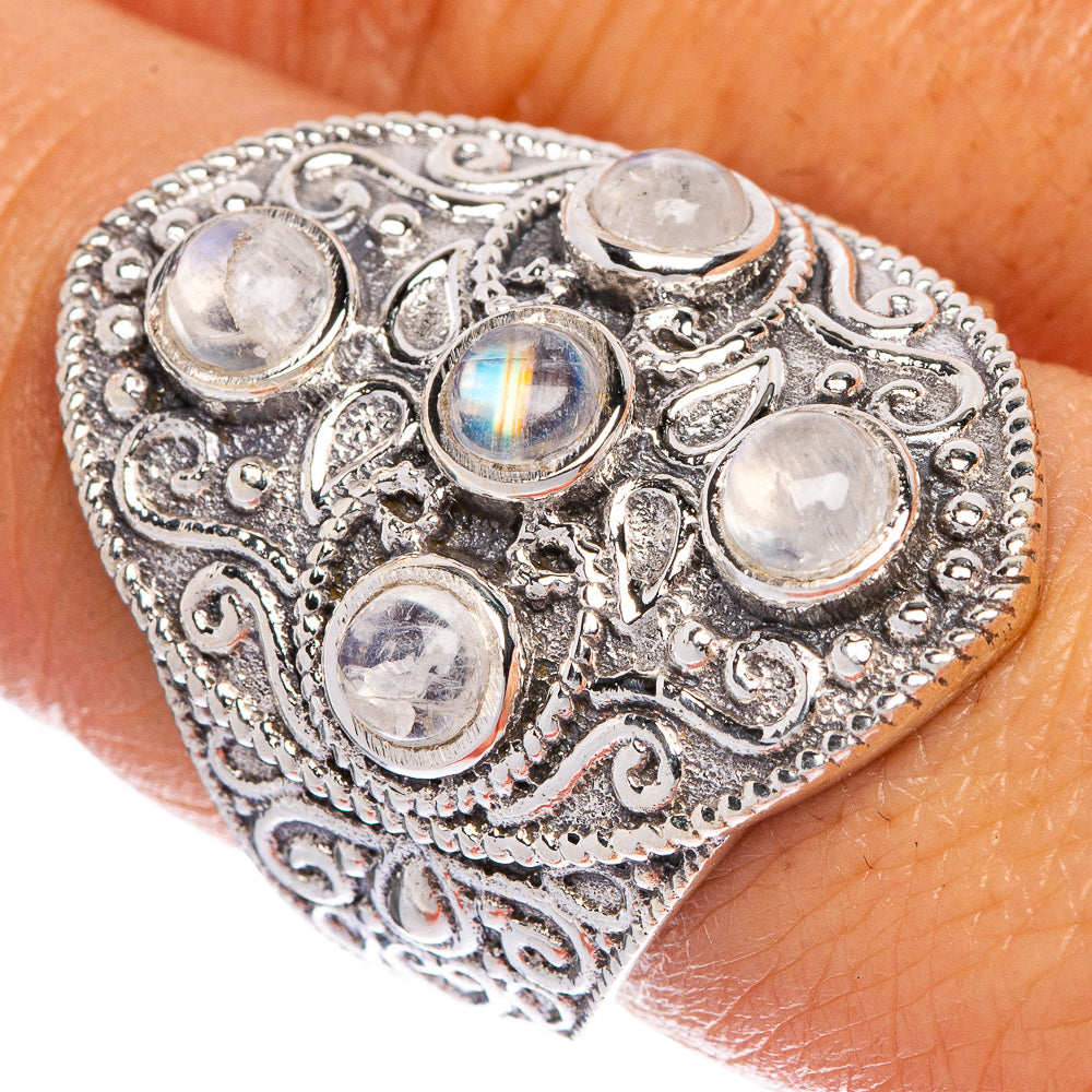 Large Rainbow Moonstone Ring Size 8 (925 Sterling Silver) R1136