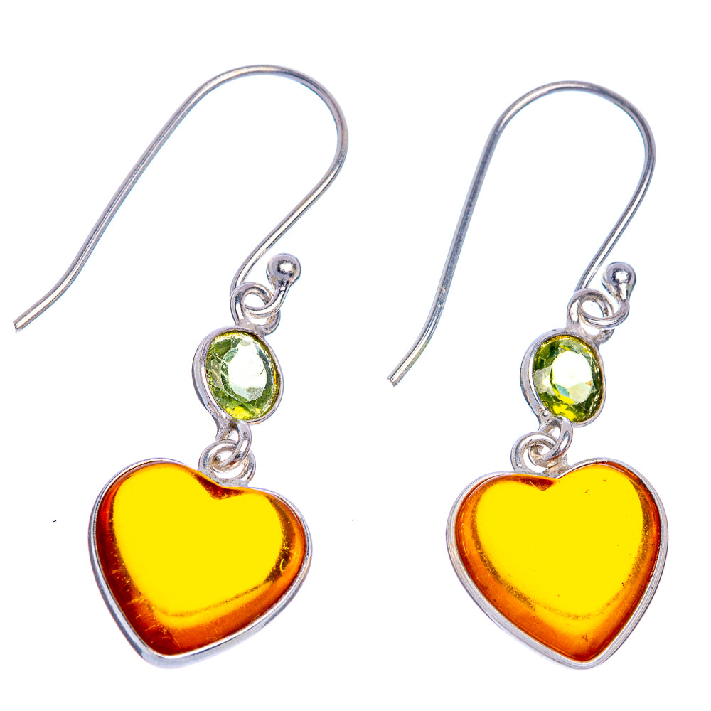 Carnelian Heart, Peridot Earrings 1 1/2" (925 Sterling Silver) E433510