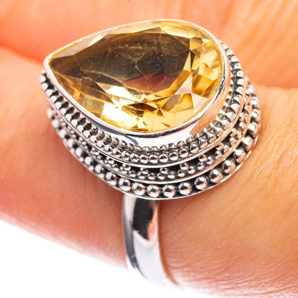 Faceted Citrine 925 Sterling Silver Ring Size 7