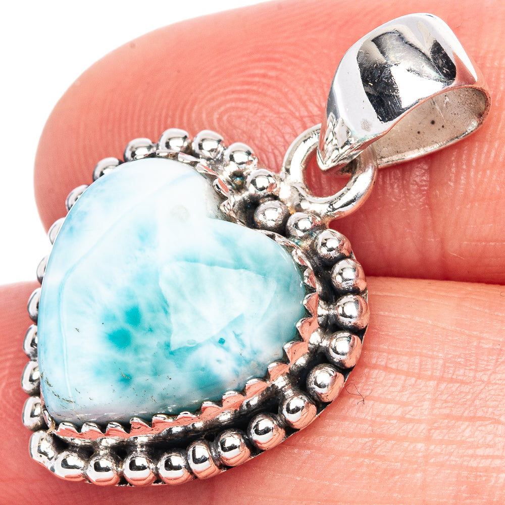 Larimar Heart Pendant 1 1/8" (925 Sterling Silver) P41802