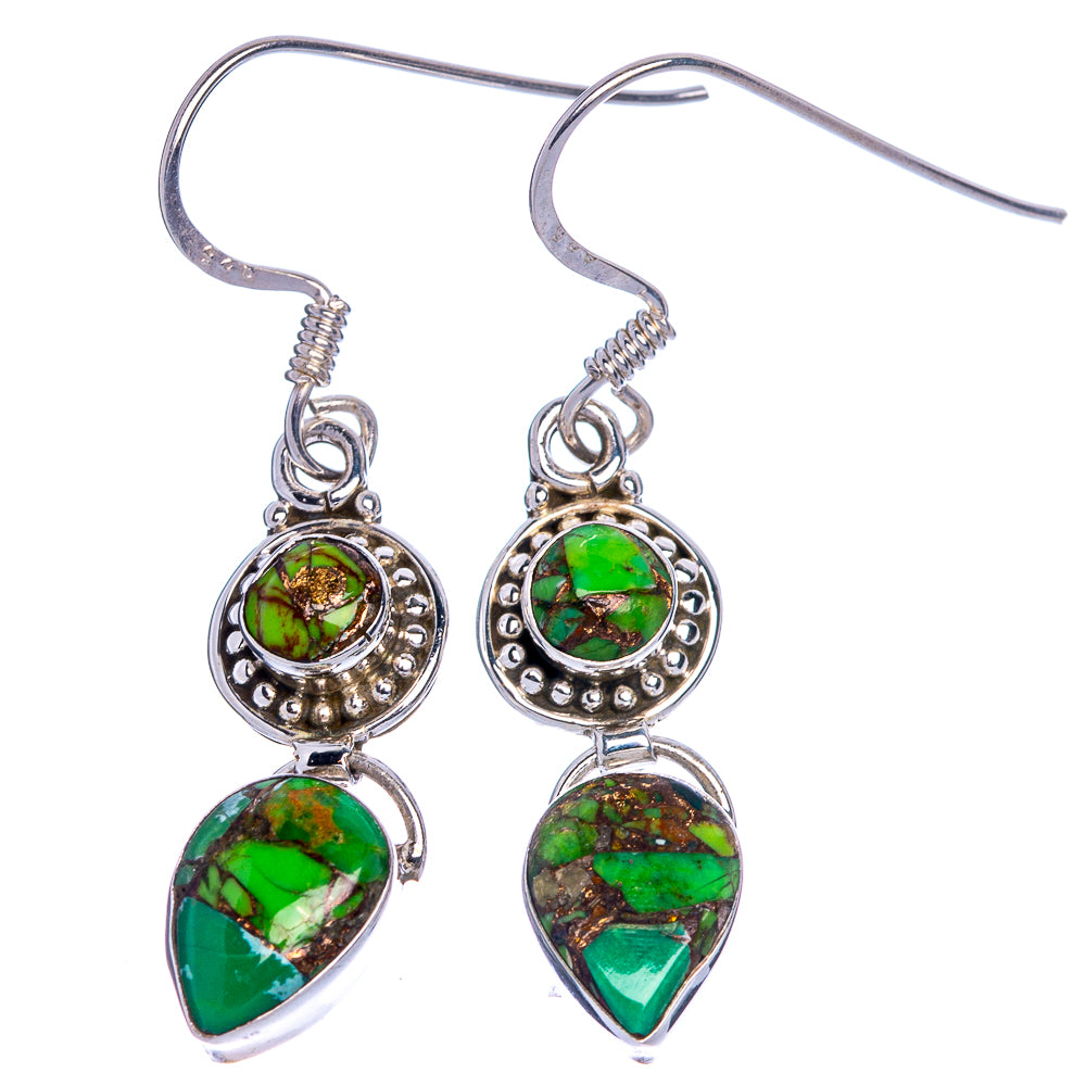 Green Copper Composite Turquoise Earrings 1 5/8" (925 Sterling Silver) E433555