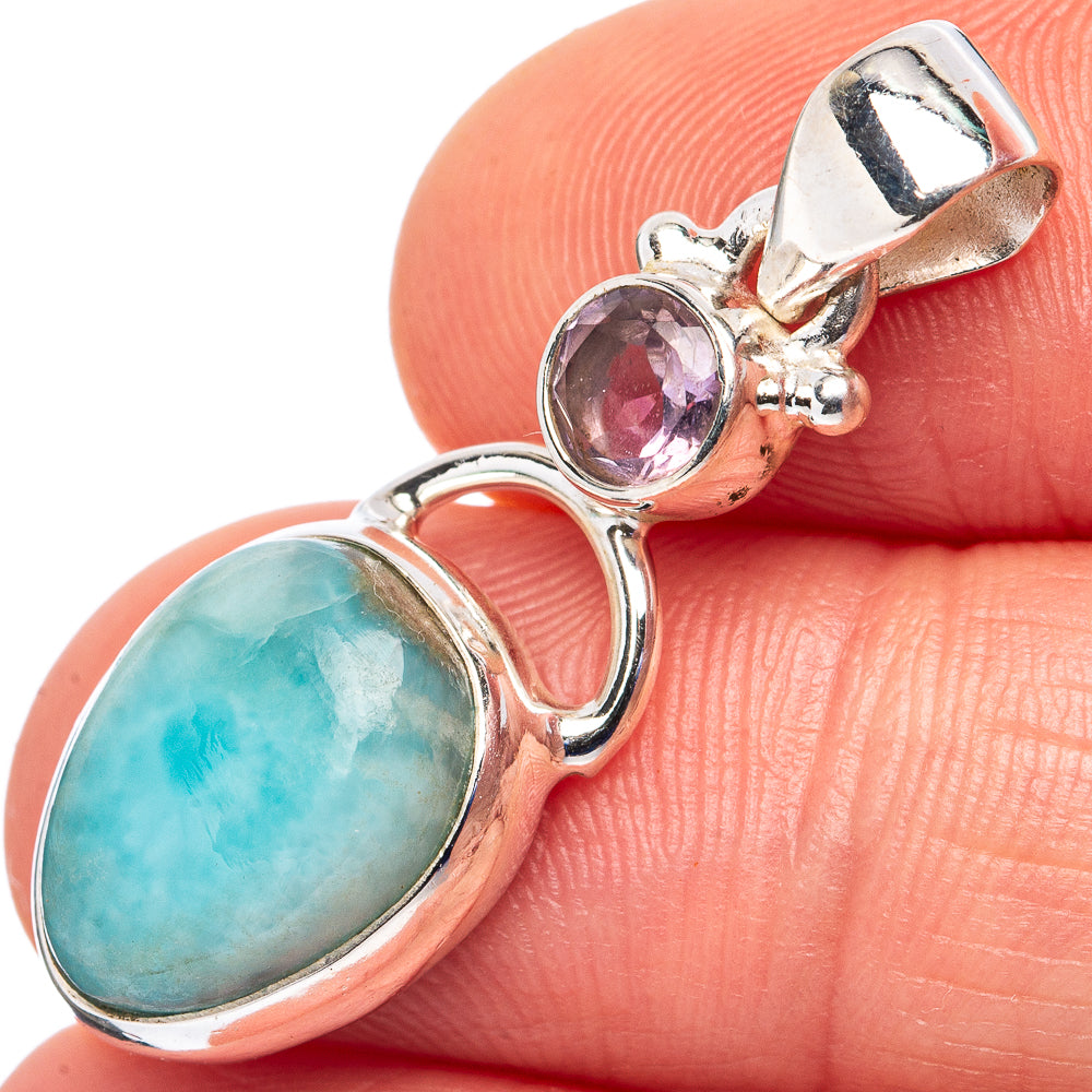 Rare Larimar Pendant 1 1/4" (.925 Sterling Silver)