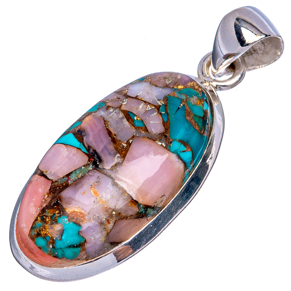 Copper Blue Turquoise Pink Opal Pendant 1 3/8" (925 Sterling Silver) P43501