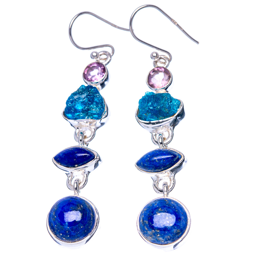 Premium Lapis Lazuli, Apatite, Amethyst Earrings 2 1/4" (925 Sterling Silver) E1668