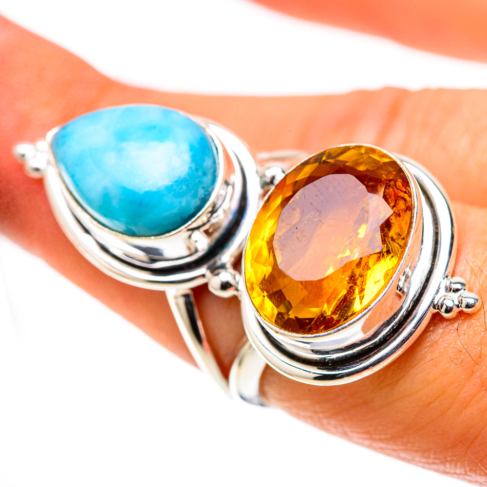 Large Faceted Citrine, Larimar Ring Size 7 (925 Sterling Silver) RING138641
