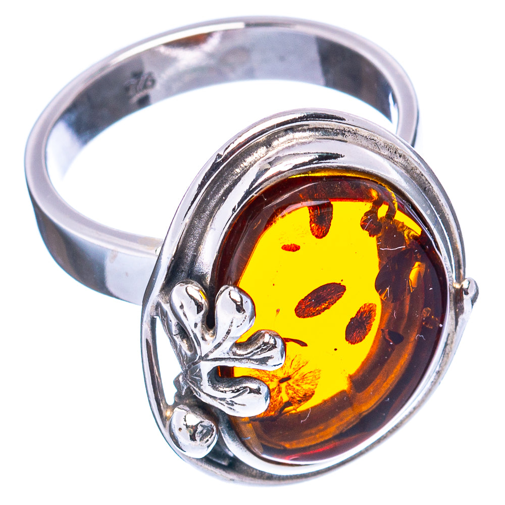 Baltic Amber Leaf Ring Size 7 Adjustable (.925 Sterling Silver)