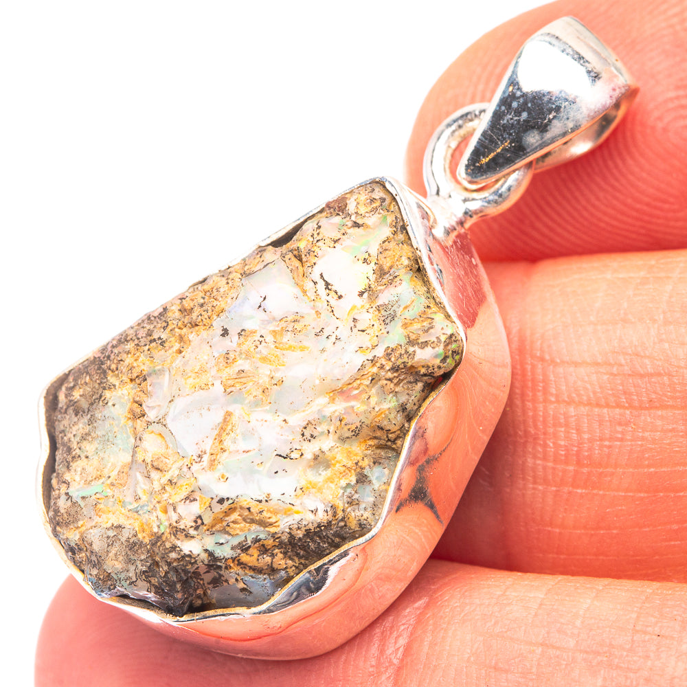 Raw Ethiopian Opal 925 Sterling Silver Pendant 1 3/8" (925 Sterling Silver) PD38637