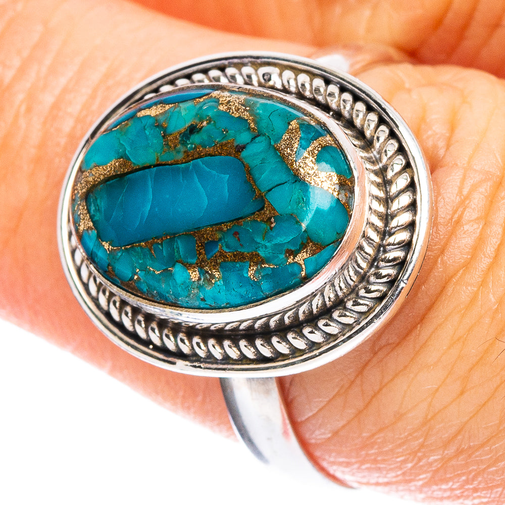 Blue Copper Composite Turquoise Ring Size 7.75 (925 Sterling Silver) R7917