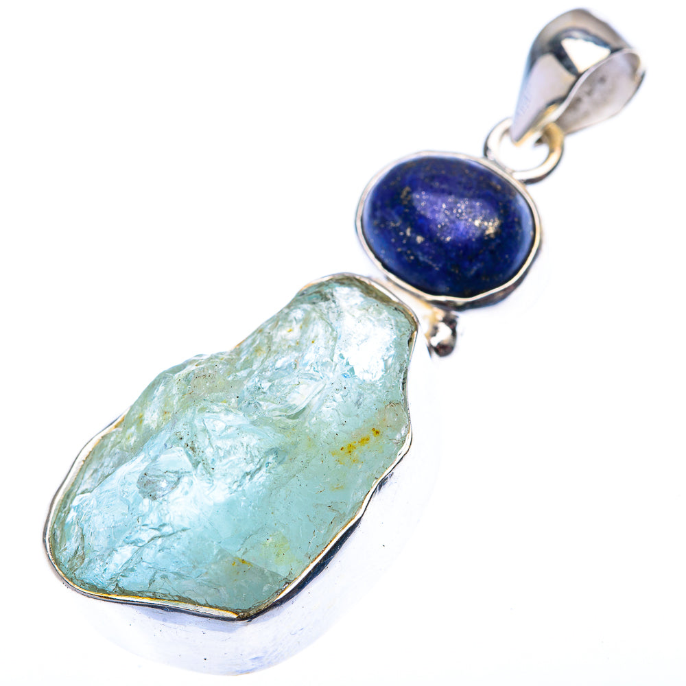 Raw Aquamarine, Lapis Lazuli Pendant 1 7/8" (925 Sterling Silver) PD38543