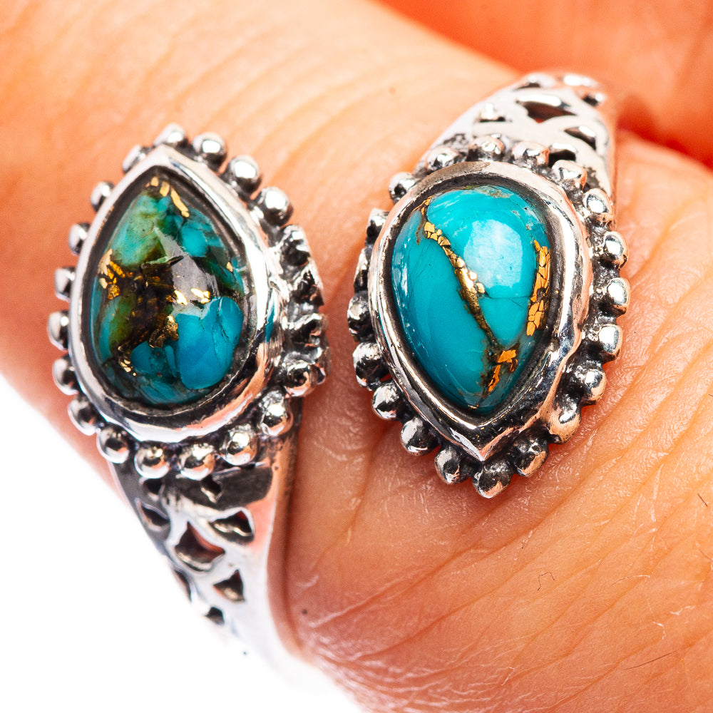 Blue Copper Composite Turquoise Dainty Ring Size 7 (925 Sterling Silver) R142584