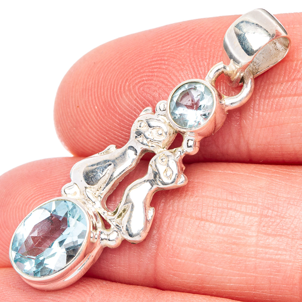 Blue Topaz Cats Pendant 1 1/2" (925 Sterling Silver) P41032