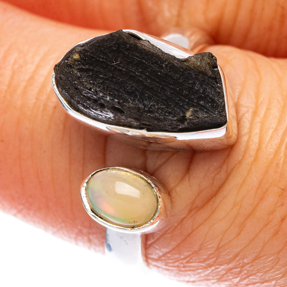 Rare Czech Moldavite, Ethiopian Opal Ring Size 7 (925 Sterling Silver) R146662