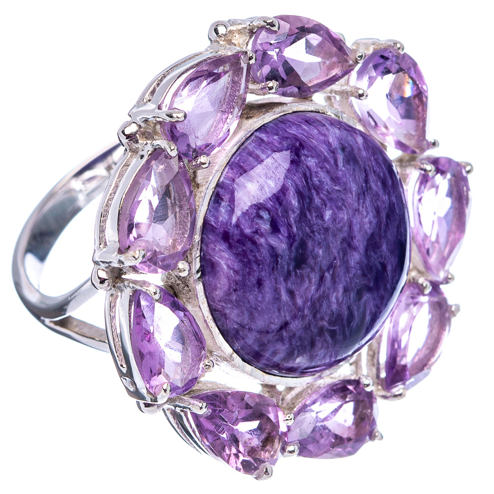 Signature Charoite, Amethyst Ring Size 8.5 (.925 Sterling Silver)