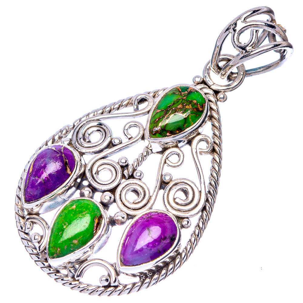 Purple Green Copper Composite Turquoise Pendant 1 5/8" (925 Sterling Silver) P41096