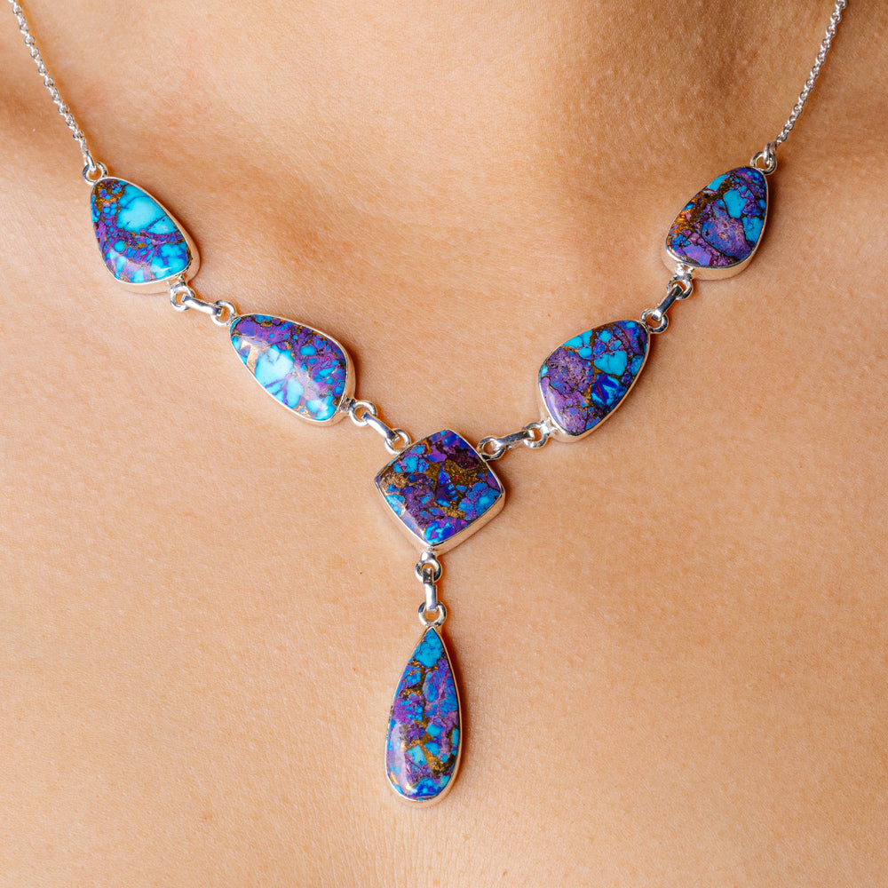 Purple Copper Turquoise Necklace 19 7/8 to 21 1/2" (.925 Sterling Silver)