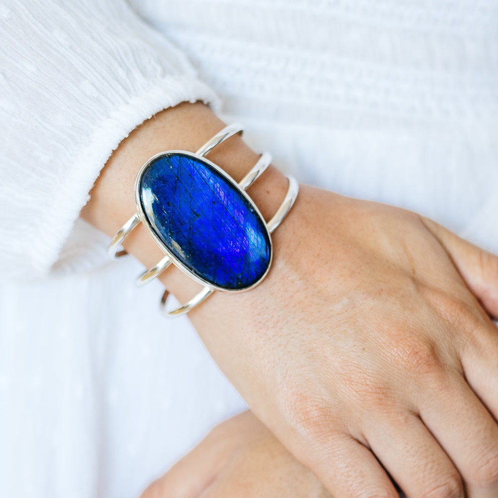 Labradorite Cuff Bracelet (925 Sterling Silver) BR90299