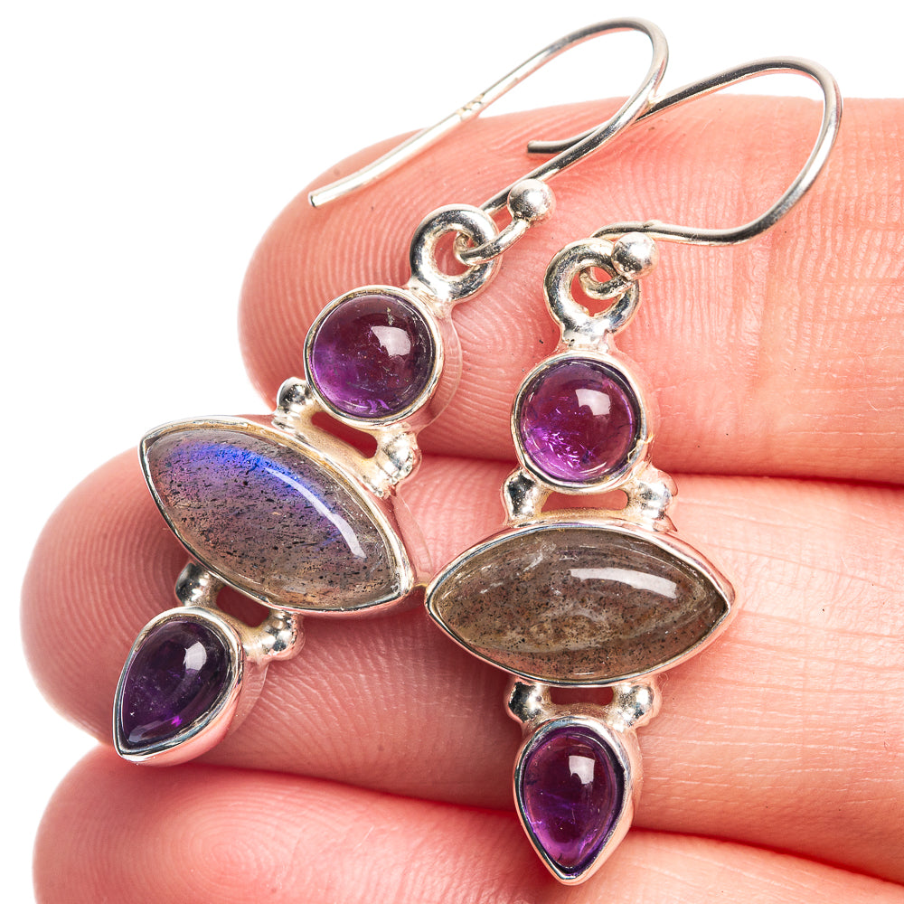 Labradorite, Amethyst Earrings 1 1/2" (925 Sterling Silver) E432472