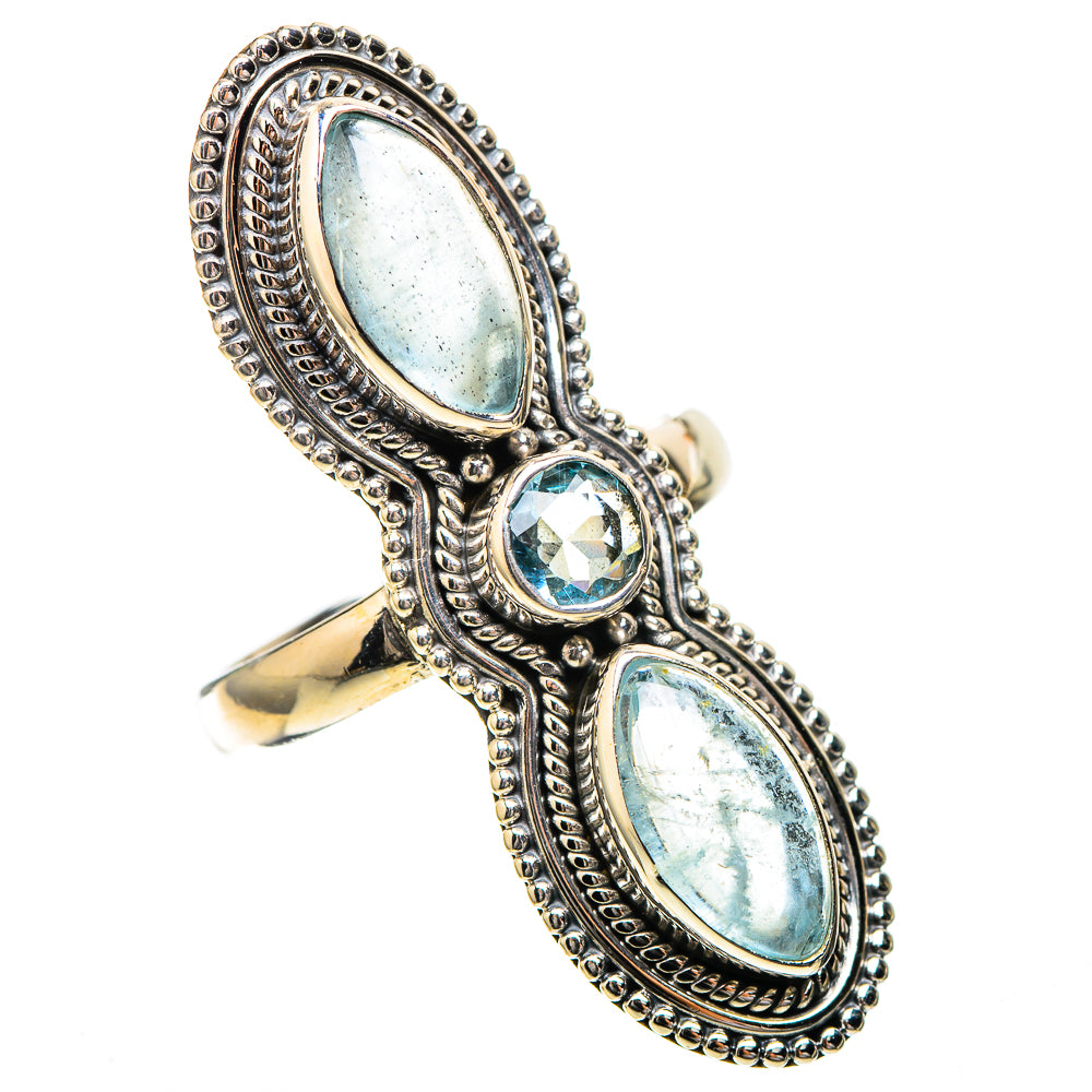 Large Natural Aquamarine, Blue Topaz Ring Size 8 (925 Sterling Silver) RING138001