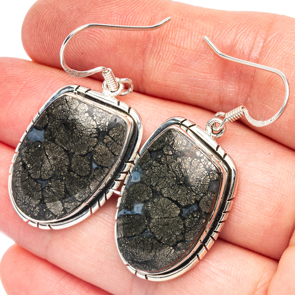 Nipomo Marcasite Agate 925 Sterling Silver Earrings 1 5/8" (925 Sterling Silver) E2083