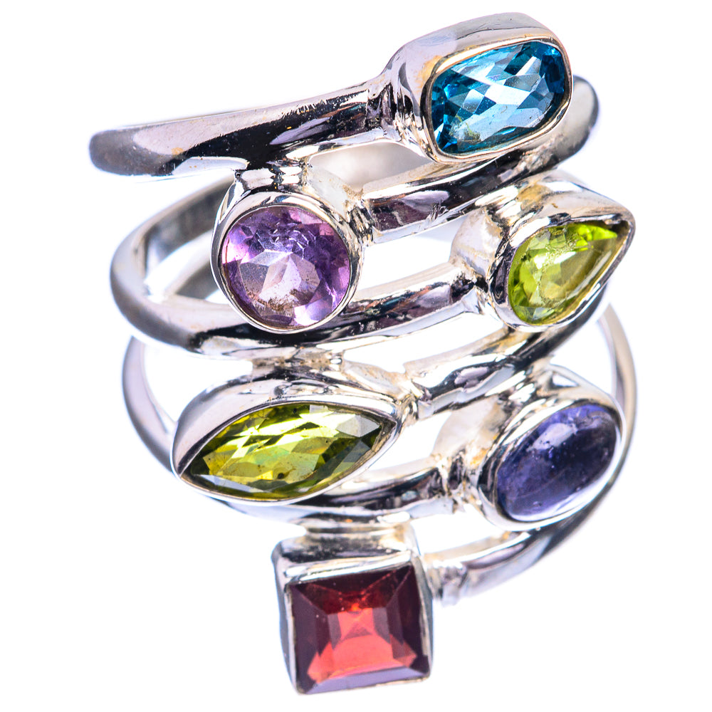 Garnet, Tanzanite, Peridot, Amethyst, Blue Topaz Ring Size 7 (925 Sterling Silver) R142303