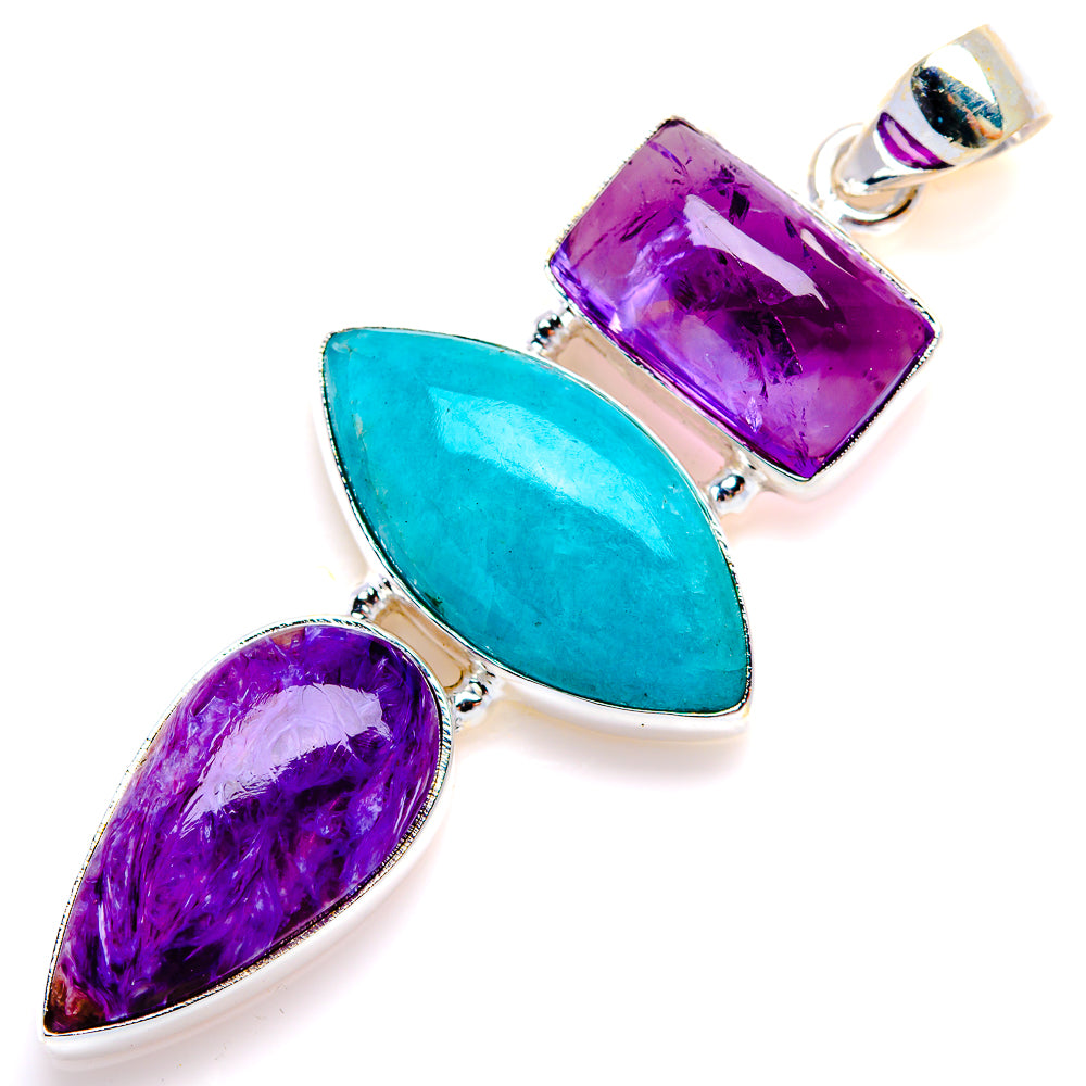 Charoite, Amazonite, Amethyst Pendant 2 1/4" (925 Sterling Silver) PD38164