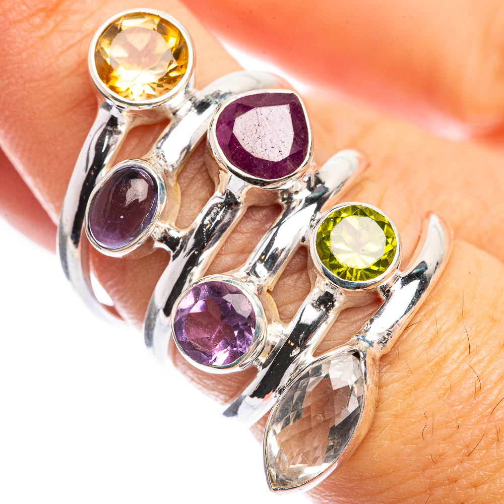 Large Citrine, Tanzanite, Ruby, Amethyst, Peridot, White Quartz Ring Size 6.75 (925 Sterling Silver) RING143339