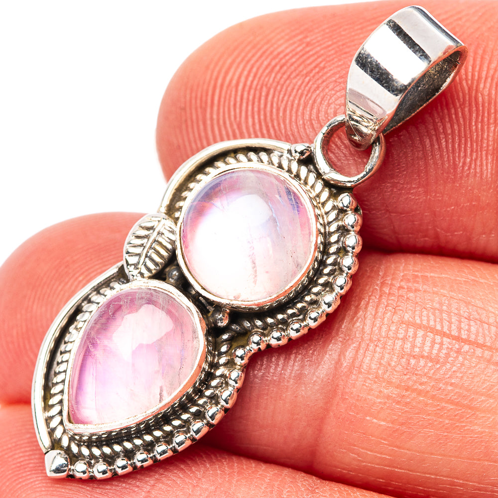 Pink Moonstone Pendant 1 3/8" (.925 Sterling Silver)