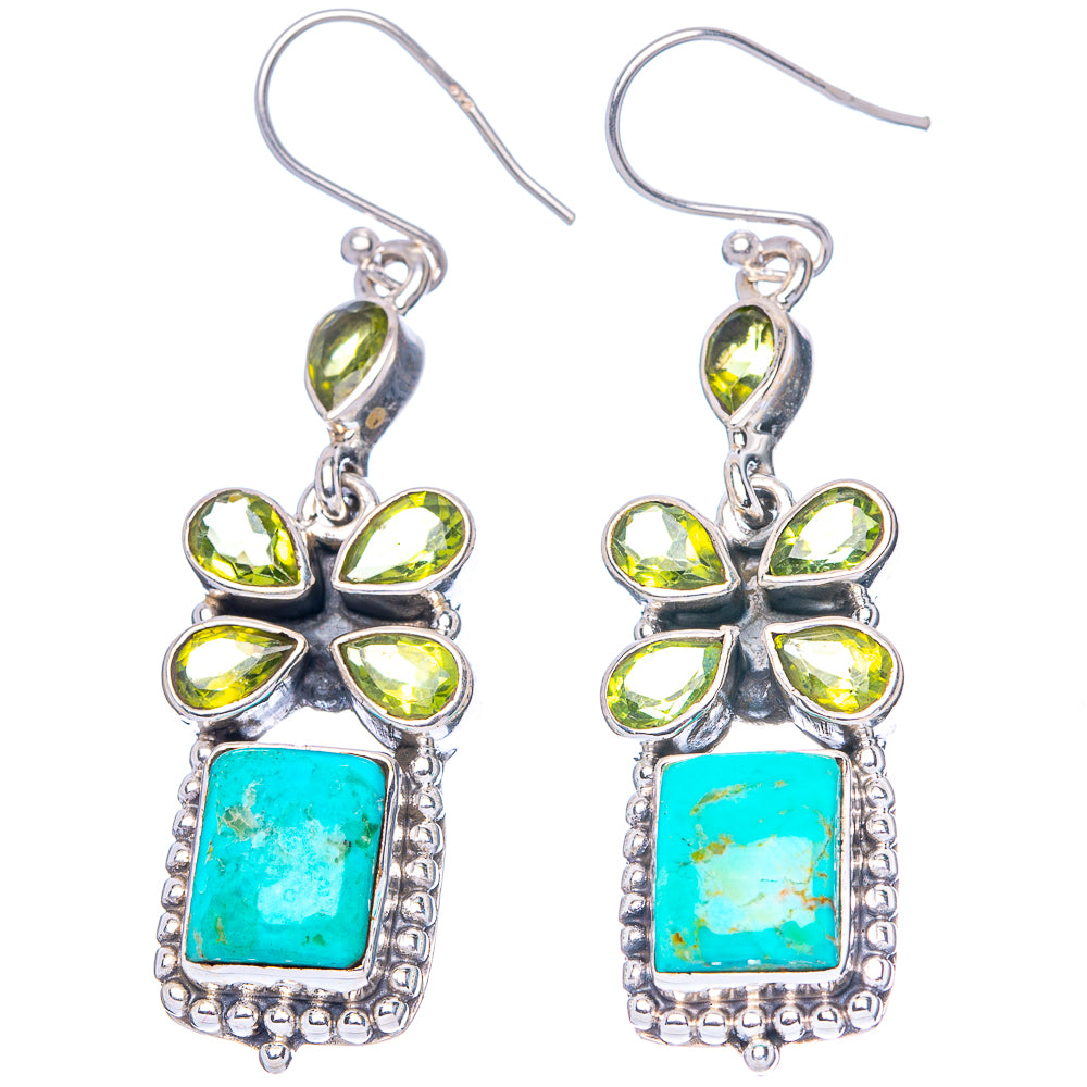 Premium Rare Arizona Turquoise, Peridot Earrings 2 1/8" (925 Sterling Silver) E1582
