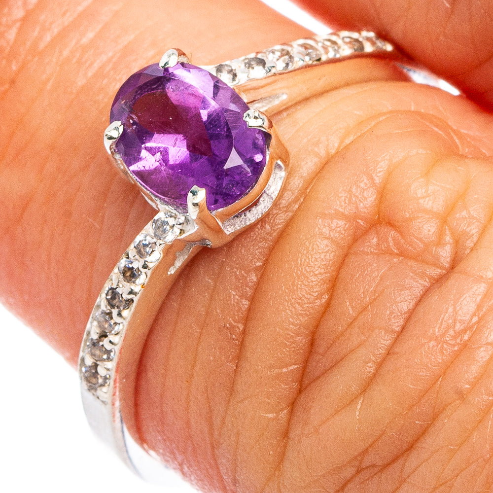 Value Faceted Amethyst, Cubic Zirconia Ring Size 6.75 (.925 Sterling Silver)