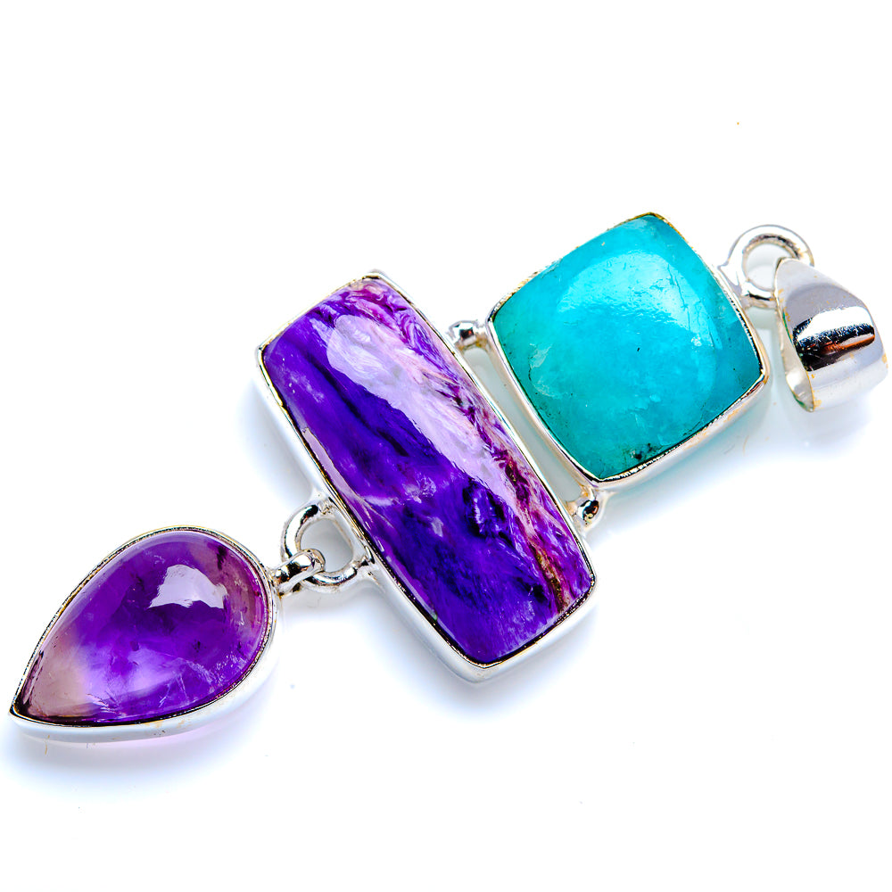 Charoite, Larimar, Amethyst 925 Sterling Silver Pendant 2 1/4" (925 Sterling Silver) PD38385