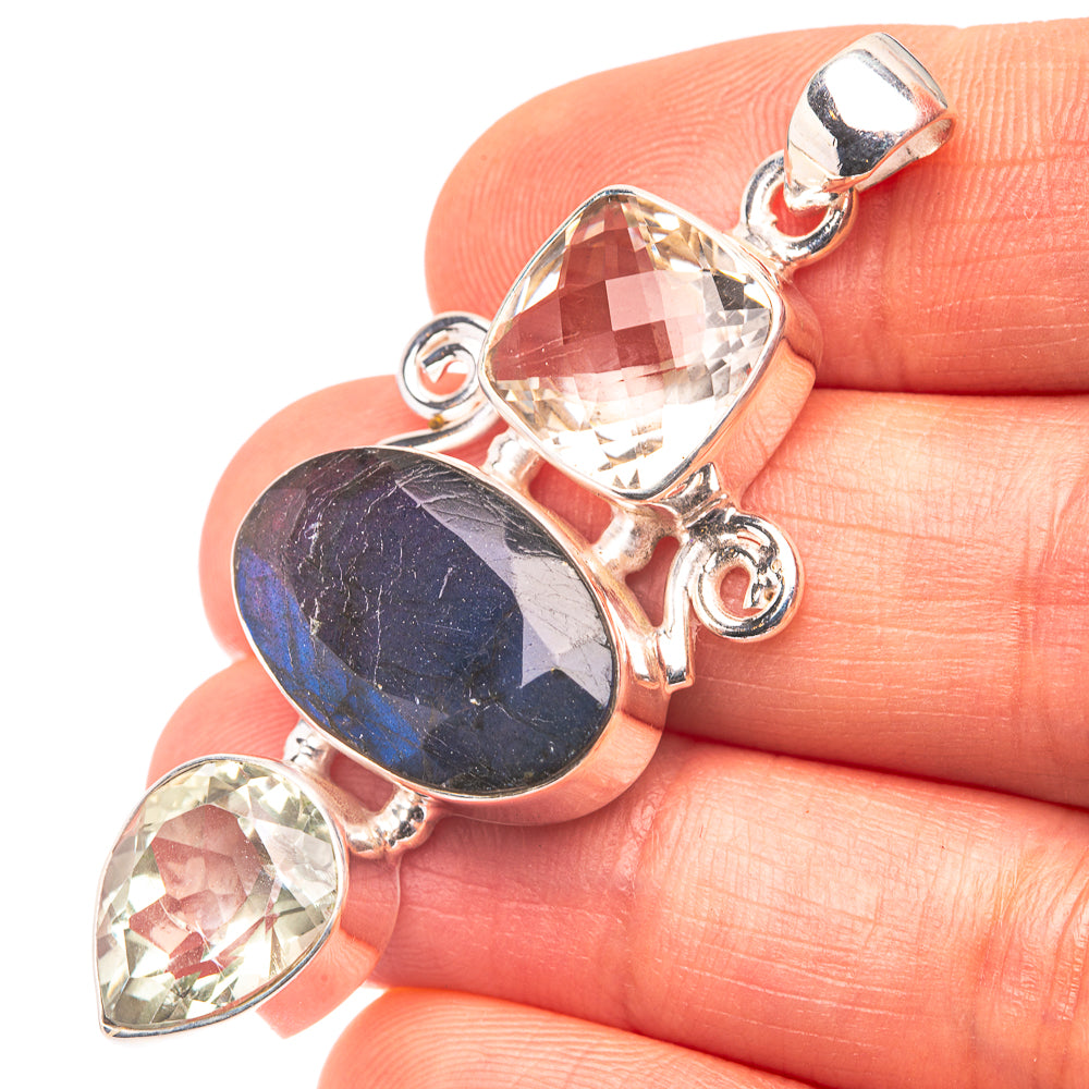 Labradorite, White Quartz 925 Sterling Silver Pendant 2 1/8" (925 Sterling Silver) PD38661