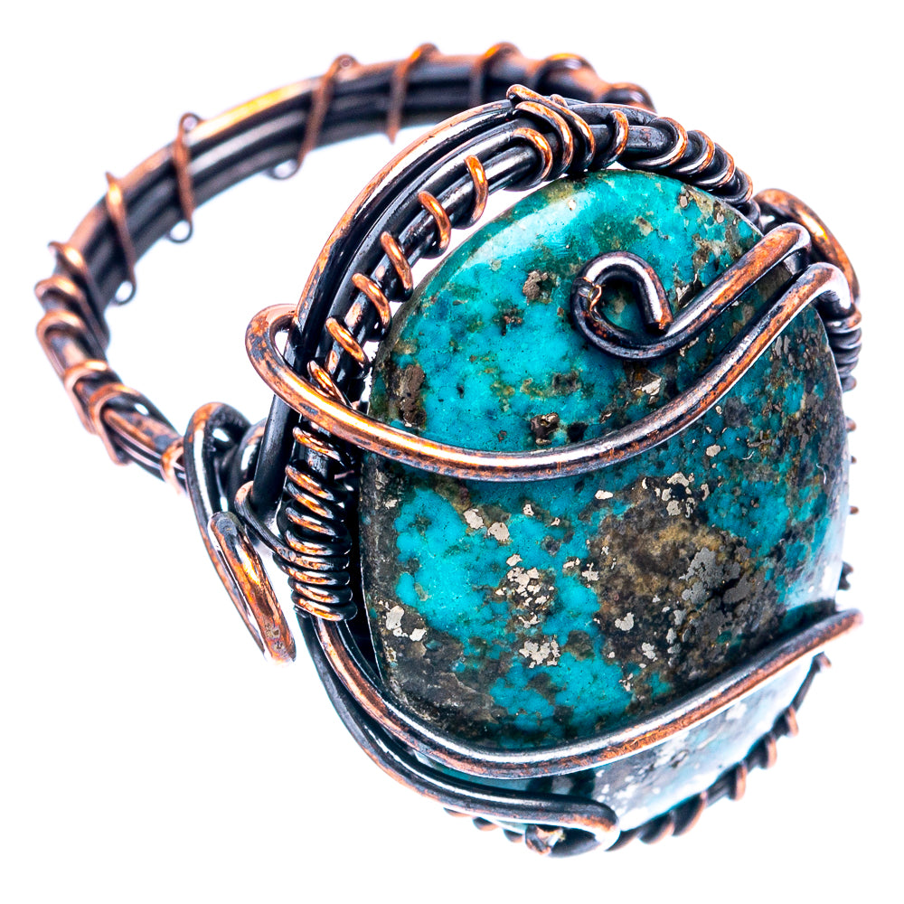 Turquoise Wire Wrap Ring Size 8.25 (Oxidized Copper)