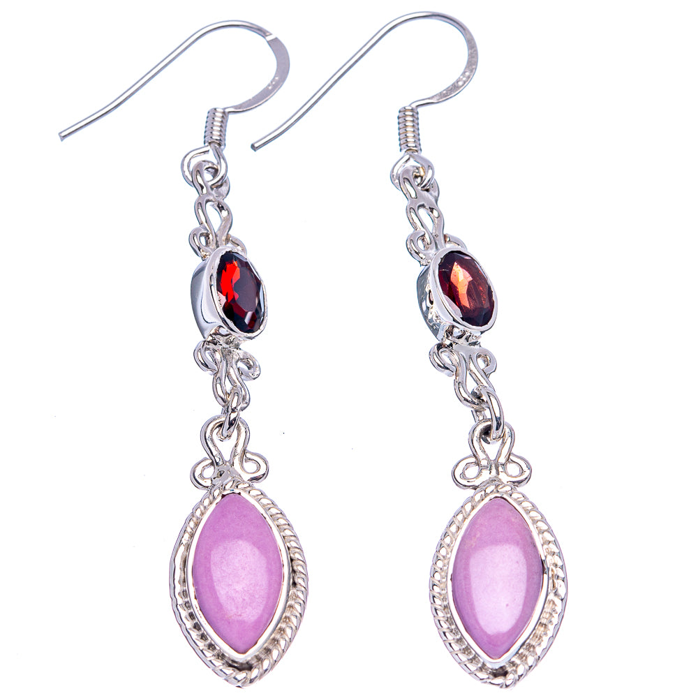 Premium Phosphosiderite, Garnet Earrings 2 1/8" (.925 Sterling Silver)