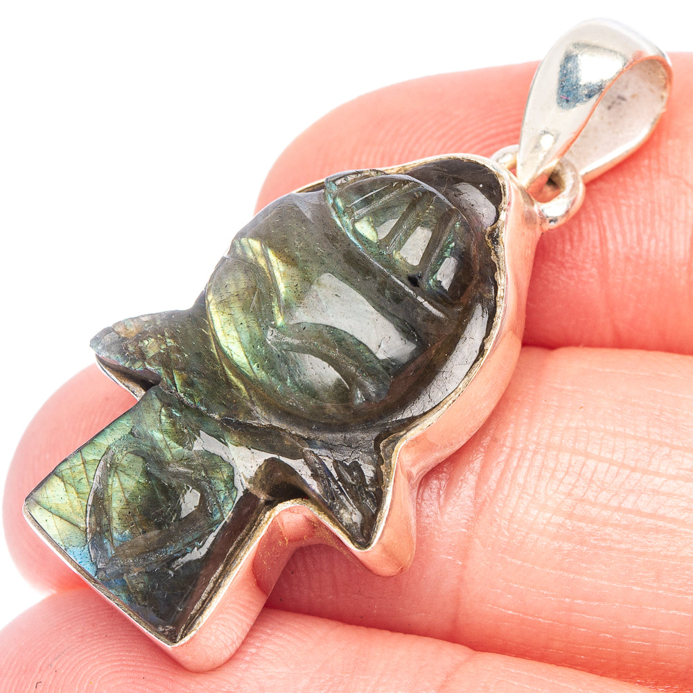 Carved Labradorite Kid Pendant 1 3/8" (925 Sterling Silver) P44313