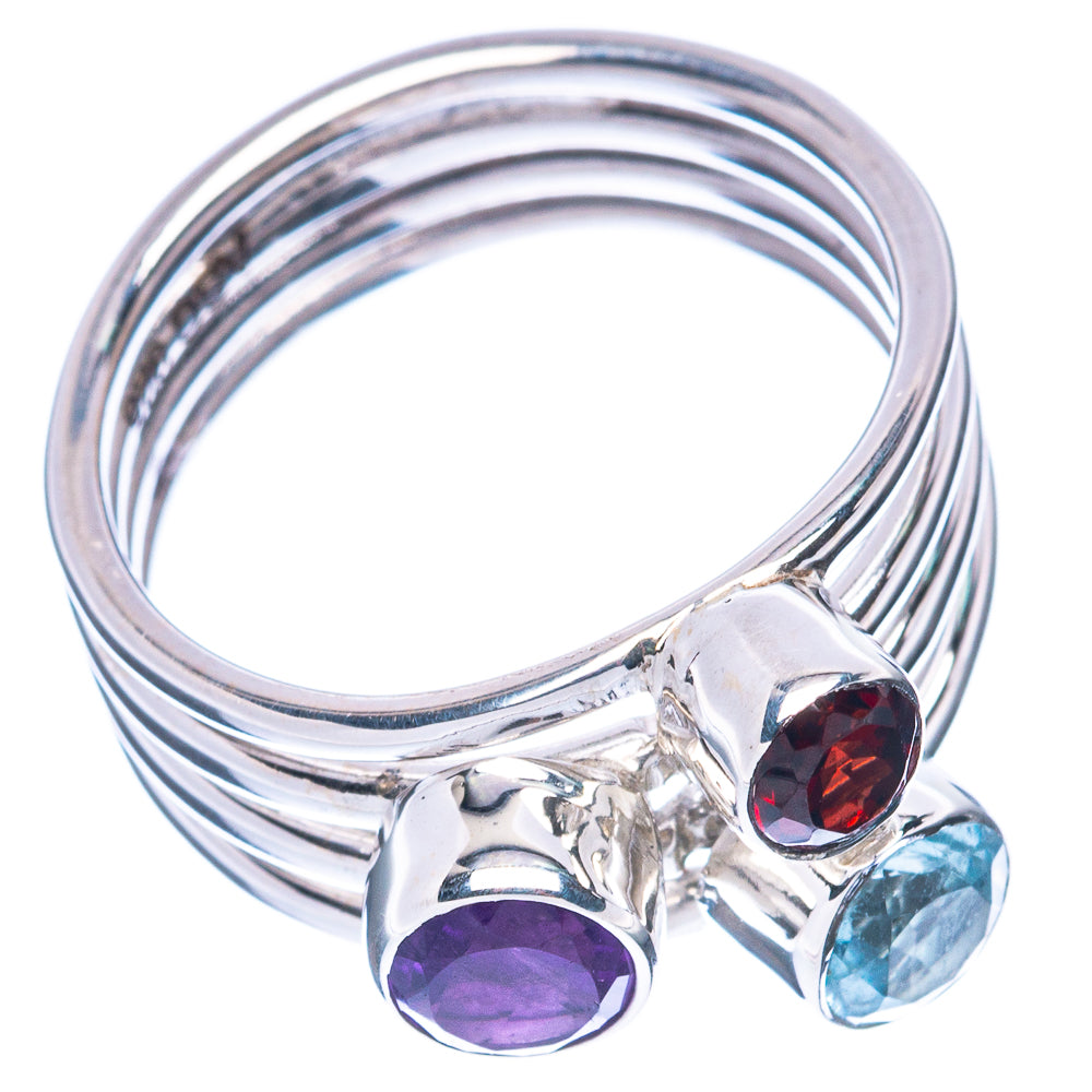 Premium Faceted Amethyst, Blue Topaz, Garnet 925 Sterling Silver Ring Size 5.5 (925 Sterling Silver) R2709