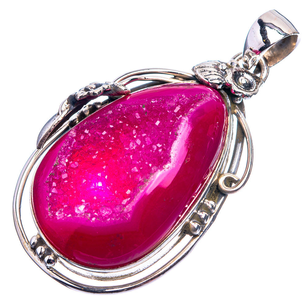 Pink Agate Druzy Pendant 1 3/4" (925 Sterling Silver) P38956