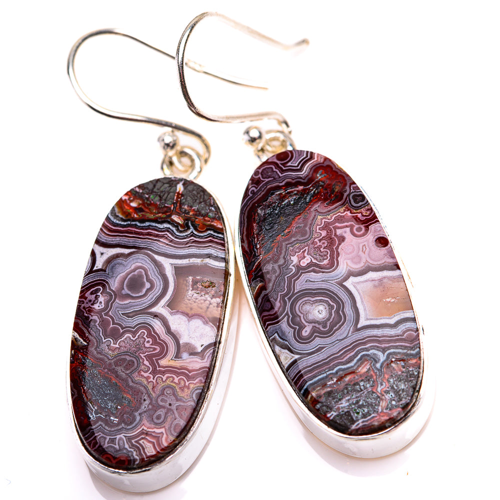 Crazy Lace Agate Earrings 1 5/8" (925 Sterling Silver) EARR432180