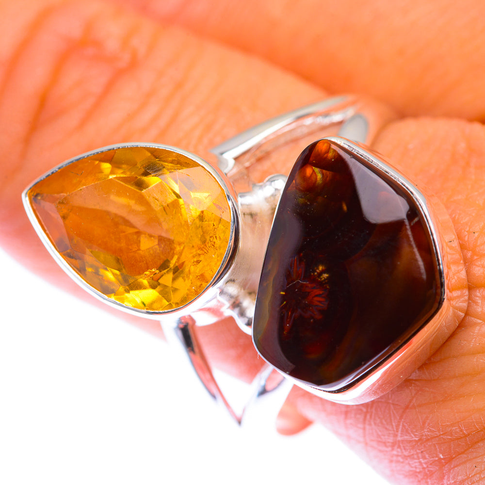Large Mexican Fire Agate, Citrine Ring Size 10.75 (925 Sterling Silver) RING140069