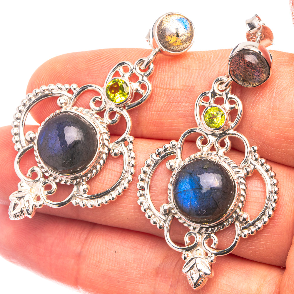 Signature Labradorite, Peridot Earrings 1 3/4" (925 Sterling Silver) E432340