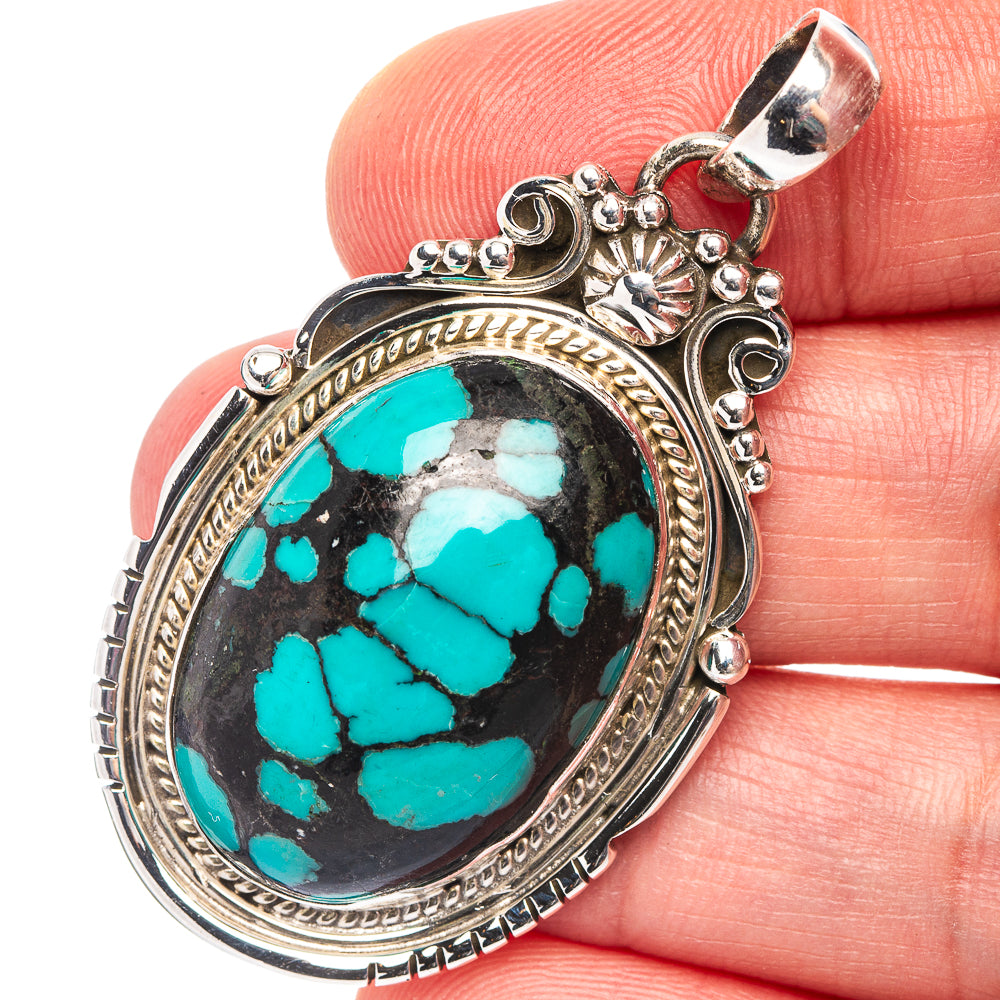 Rare Premium Tibetan Turquoise Pendant 2" (.925 Sterling Silver)