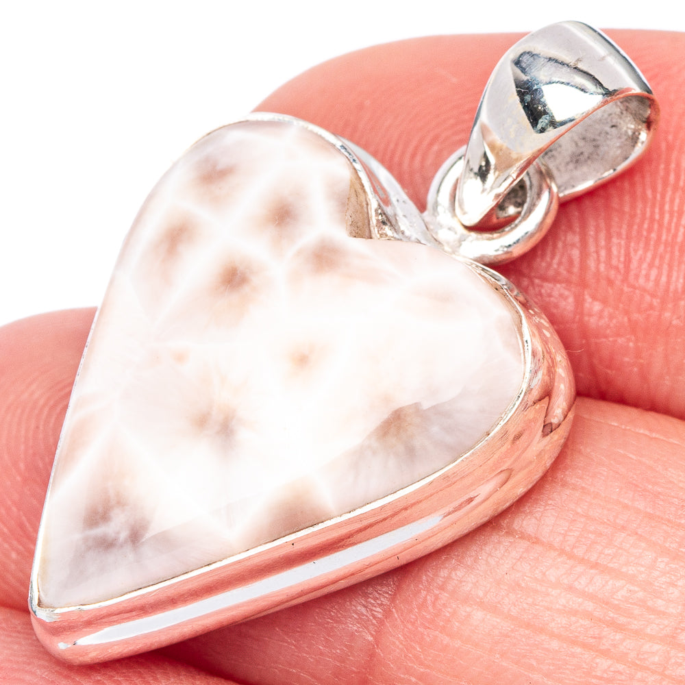 Natrolite Heart Pendant 1 1/4" (925 Sterling Silver) P40972