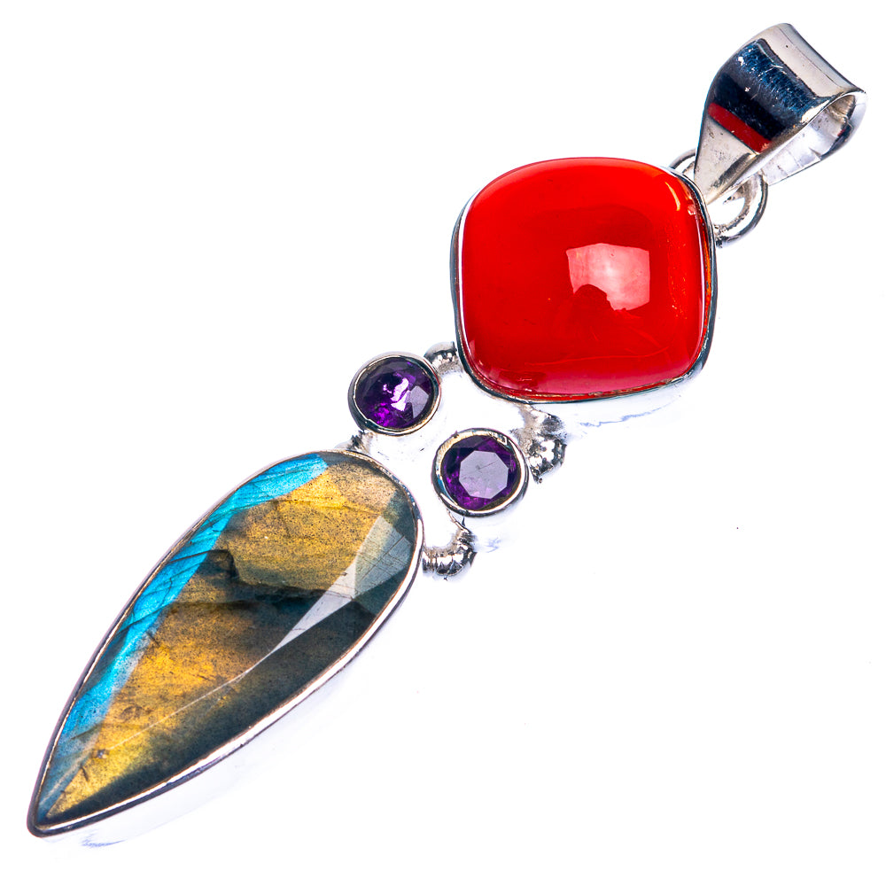 Labradorite, Red Onyx, Amethyst 925 Sterling Silver Pendant 2 1/8"