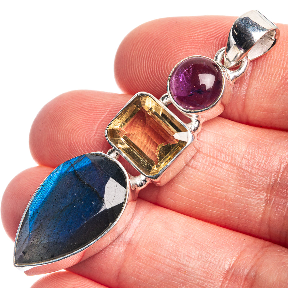 Labradorite, Citrine, Amethyst Pendant 2 1/8" (925 Sterling Silver) P39748