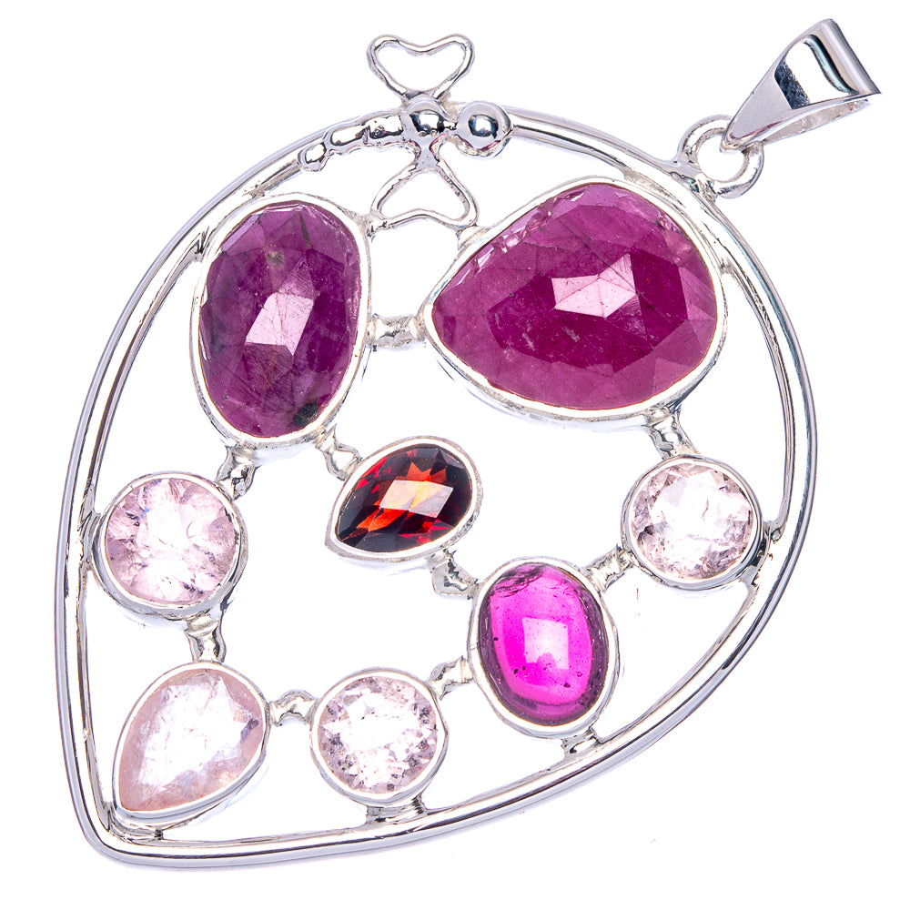 Signature Ruby, Garnet, Rose Quartz Dragonfly Pendant 2 1/8" (925 Sterling Silver) P41821