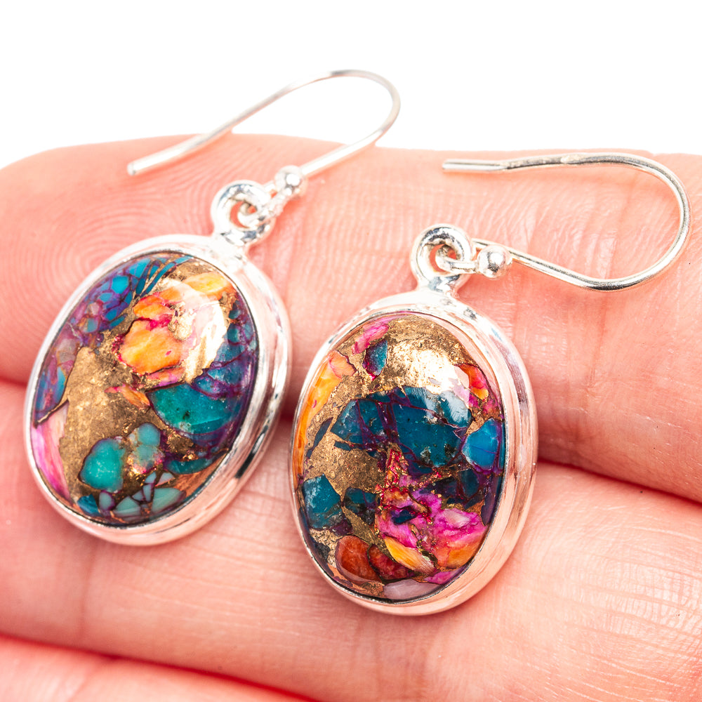 Kingman Pink Dahlia Turquoise Earrings 1 3/8" (925 Sterling Silver) E432574