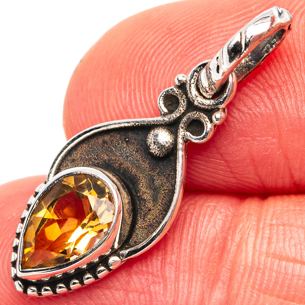 Citrine Dainty Pendant 1 1/8" (.925 Sterling Silver)