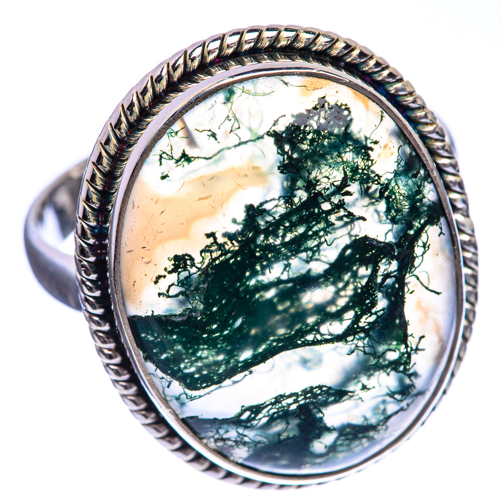 Green Moss Agate 925 Sterling Silver Ring Size 10.75