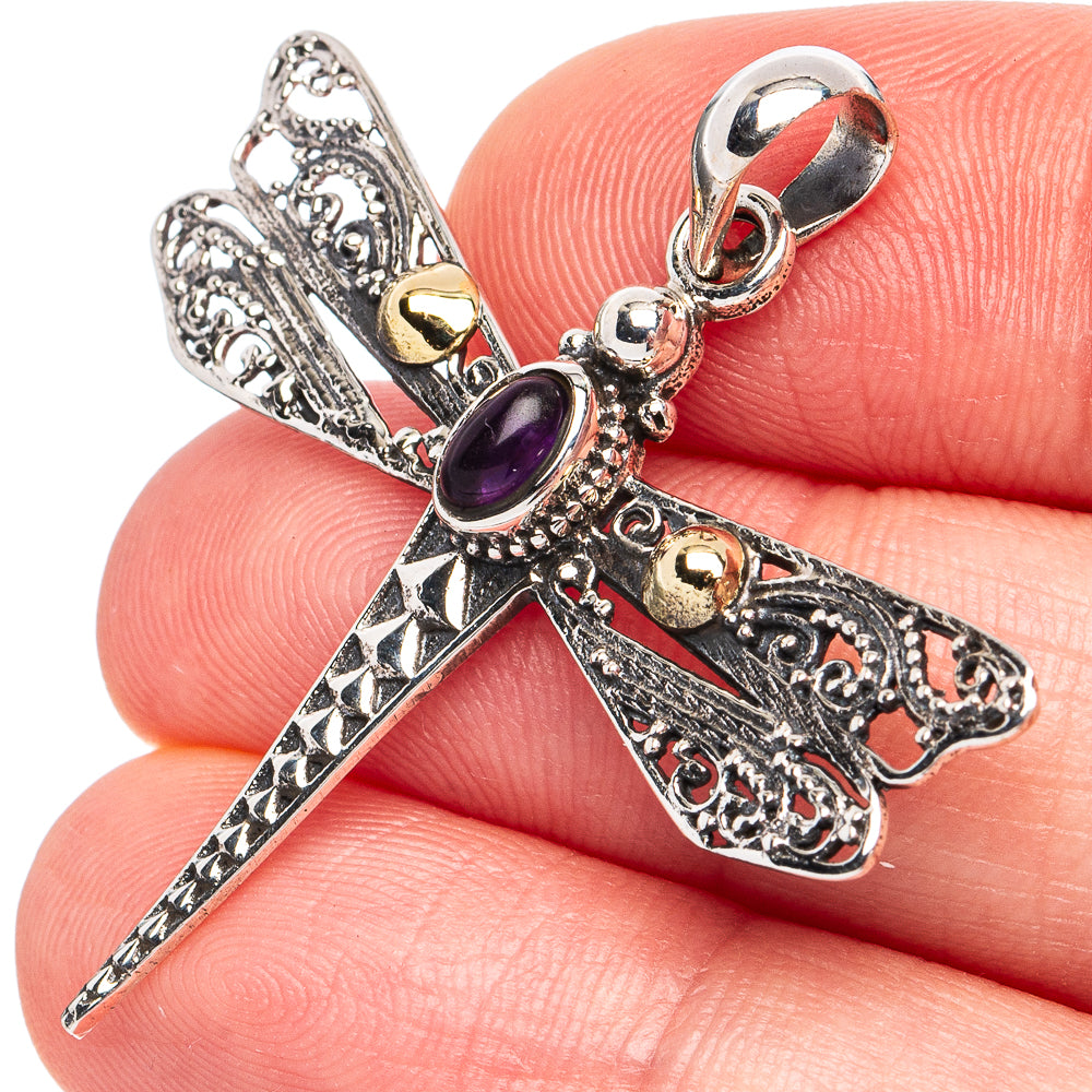 Dainty Amethyst Dragonfly Pendant 1 5/8" (925 Sterling Silver) P45253